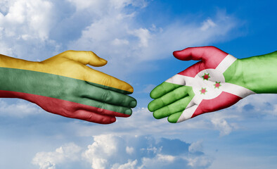 Burundi and Lithuania country handshaking with flags, consensus concept international co-operation illustration
