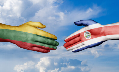 Costa Rico and Lithuania country handshaking with flags, consensus concept international co-operation illustration