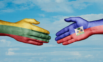 Haiti and Lithuania country handshaking with flags, consensus concept international co-operation illustration