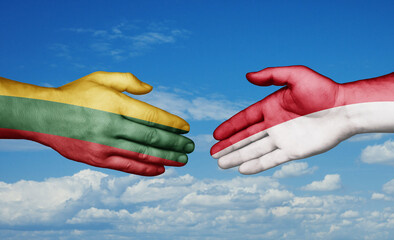Indonesia and Lithuania country handshaking with flags, consensus concept international co-operation illustration