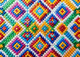 Fototapeta premium A mesmerizing array of bright colors dances across a stark white backdrop, formed by interconnected pixels in a vibrant graphic pattern.