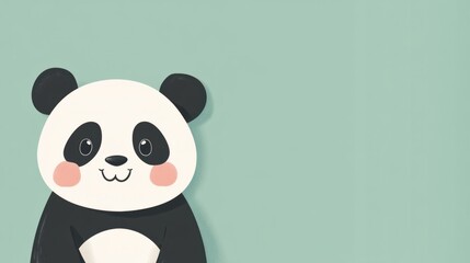 Obraz premium A happy cartoon panda with rosy cheeks, isolated on a pastel green background