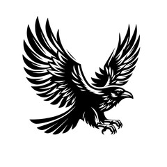 Vector logo of a flying raven. black and white illustration of a crow isolated on white background. can be used as a tattoo, emblem, logo.