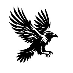 Vector logo of a flying raven. black and white illustration of a crow isolated on white background. can be used as a tattoo, emblem, logo.