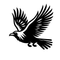 Vector logo of a flying raven. black and white illustration of a crow isolated on white background. can be used as a tattoo, emblem, logo.