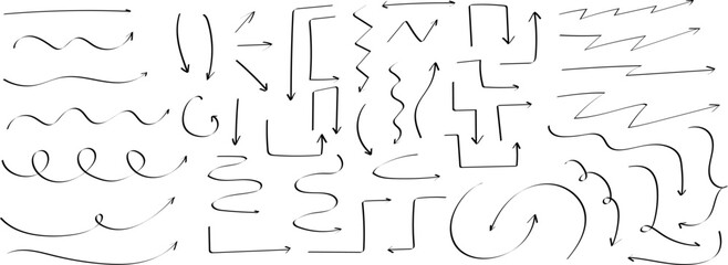 Set of hand-drawn arrows, circles and lines. Collection of hand drawn arrows on a transparent background. Arrow icons