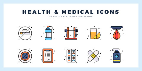 10 Health and Medical Lineal Color icon pack. vector illustration.