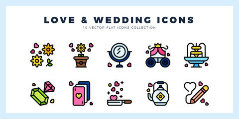 Obraz premium 10 Love And Wedding Lineal Color icon pack. vector illustration.