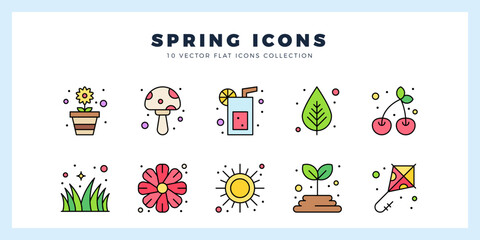 10 Spring Lineal Color icon pack. vector illustration.