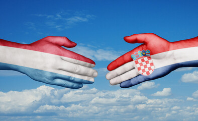 Croatia and Luxembourg country handshaking with flags, consensus concept international co-operation illustration