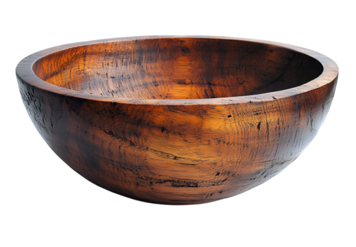 a wooden bowl on a white background

