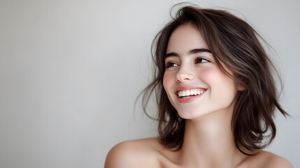 Fototapeta premium Portrait of a smiling woman with brown hair