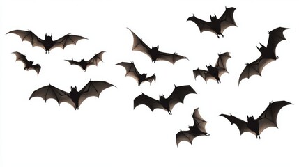 Fototapeta premium flying bats on a white background, rendered in a detailed vector illustration, perfect for commercial use, featuring dramatic and realistic styling for halloween and wildlife-themed projects