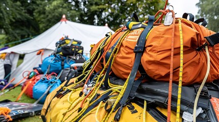 Fototapeta premium Wide shot of extreme sports event with emphasis on various activities and gear