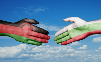 Bulgaria and Malawi country handshaking with flags, consensus concept international co-operation illustration