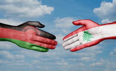 Lebanon and Malawi country handshaking with flags, consensus concept international co-operation illustration