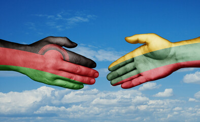 Lithuania and Malawi country handshaking with flags, consensus concept international co-operation illustration