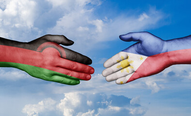 Philippines and Malawi country handshaking with flags, consensus concept international co-operation illustration