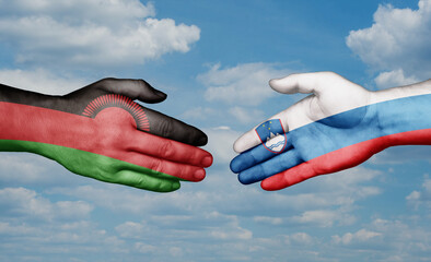 Slovenia and Malawi country handshaking with flags, consensus concept international co-operation illustration