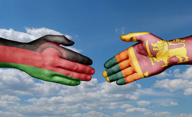 Sri Lanka and Malawi country handshaking with flags, consensus concept international co-operation illustration