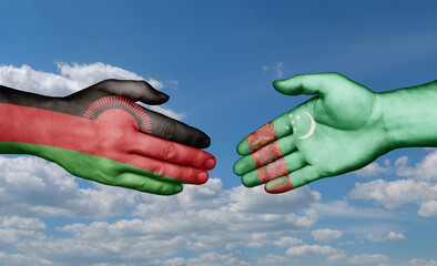 Turkmenistan and Malawi country handshaking with flags, consensus concept international co-operation illustration