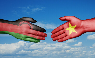 Vietnam and Malawi country handshaking with flags, consensus concept international co-operation illustration