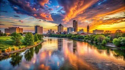 As sunset approaches, Ohio's serene landscape unfolds, with the Toledo skyline's rusty hues merging with the Maumee River's gentle flow.