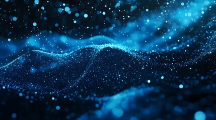 Creative motion waving dots texture with glowing defocused particles. Technology digital wave background concept. Cyber or technology background. 
