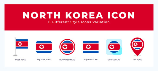North korea icon set with different styles. Vector illustration.
