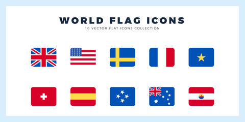 10 World Flags Rounded Square. icons Pack. vector illustration.