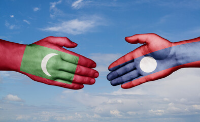 Laos and Maldives country handshaking with flags, consensus concept international co-operation illustration