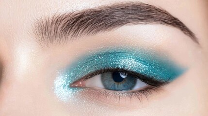 Fototapeta premium An artistic layout of bold Skylight Blue eyeliner swatches paired with shimmering Cybergem eyeshadows and Escapist Green blush for a radiant look.