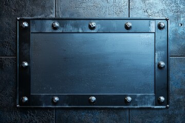 Fototapeta premium A brushed steel background with a minimalist black frame, the center left blank for a sleek, industrial effect 