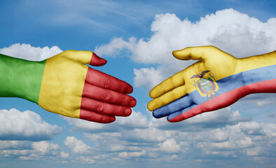 Ecuador and Mali country handshaking with flags, consensus concept international co-operation illustration