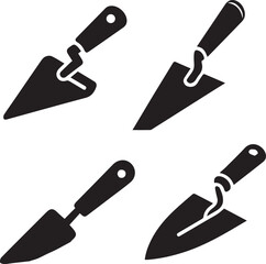 Trowel Silhouette Icons - Black Masonry and Construction Tools Set