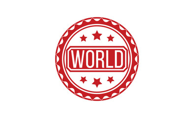WORLD red rubber stamp vector design.