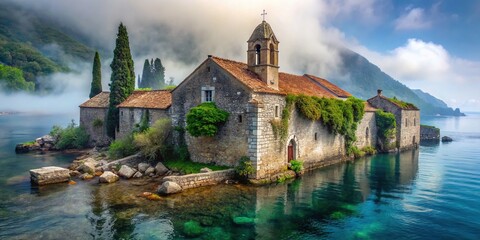 Crumbling stone walls and alleys shrouded in mist surround this abandoned 18th-century hospital and chapel, veiled in eerie silence.
