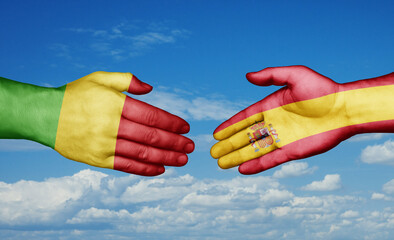 Spain and Mali country handshaking with flags, consensus concept international co-operation illustration