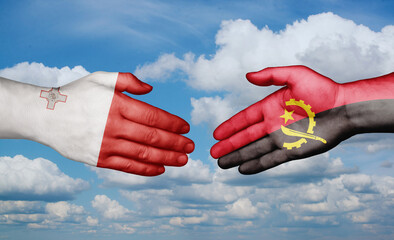 Malta and Angola country handshaking with flags, consensus concept international co-operation illustration