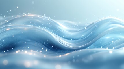 Abstract Flowing Blue Water Waves With Sparkling Light Particles