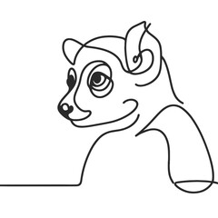 A black and white drawing of a dog with a hat on its head. The dog has a cute expression and is looking at the camera