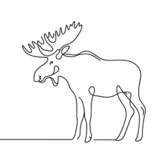 A moose is standing in the snow. The moose has a big antler on its head