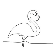 A black and white drawing of a flamingo. The drawing is simple and elegant, with the flamingo standing on a line. Concept of calm and serenity