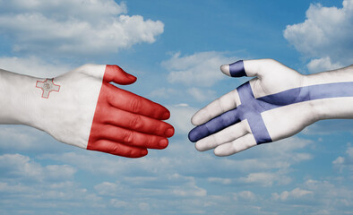 Finland and Malta country handshaking with flags, consensus concept international co-operation illustration