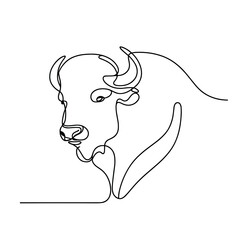 A buffalo is drawn in a line. The buffalo is looking at the camera