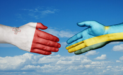 Republic of Rwanda and Malta country handshaking with flags, consensus concept international co-operation illustration