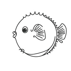 Fototapeta premium A cartoon fish with a big mouth and a small eye. The fish is white and has a black fin