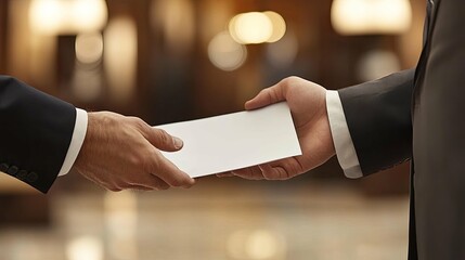 Man in Suit Passing a White Envelope to Another Man