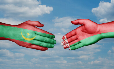 Belarus and Mauritania country handshaking with flags, consensus concept international co-operation illustration