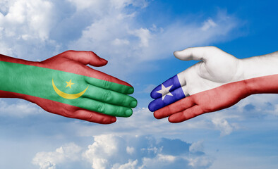 Chile and Mauritania country handshaking with flags, consensus concept international co-operation illustration